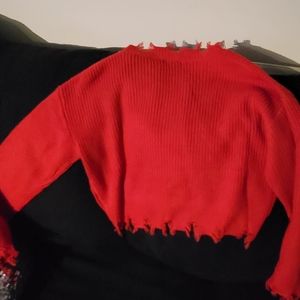 Red distressed crop sweater